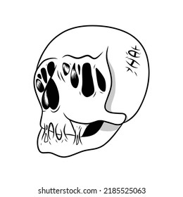 Human Head Skull Lose Face Illustration Tattoo Template.Concept for T-shirts, Tattoos, Stickers, Gaming Logos or Posters.
