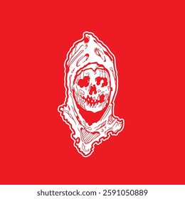 Human head skull surrounded by chains	
