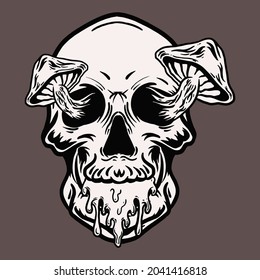 human head skull vector illustration with mushroom