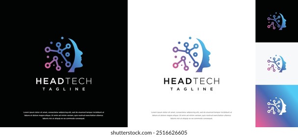 modelo de design de logotipo de tecnologia inteligente human head.
ícone, mente e tecnologia do logotipo da cabeça humana