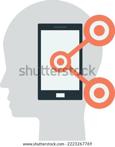 human head and smartphone illustration in minimal style isolated on background