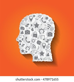 Human Head with social media icons flat design
