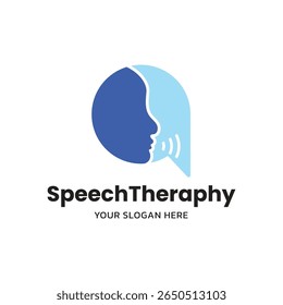 Cabeza humana con onda de sonido. Logotipo de la terapia del habla