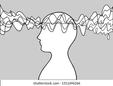 Human head spirit power energy wave vector abstract art illustration design hand drawing