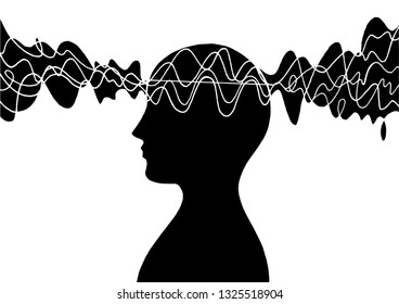 Human head spirit power energy wave vector abstract art illustration design hand drawing