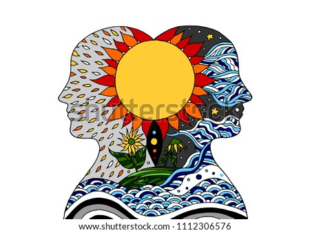 human head spirit power energy connect to the universe vector abstract art illustration design hand drawn
