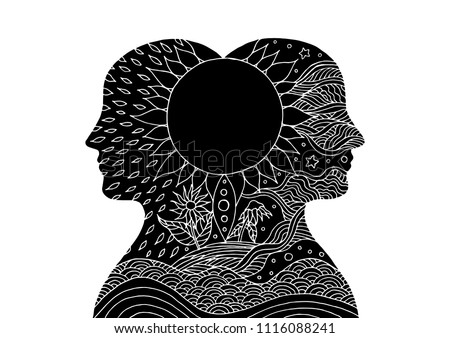 human head spirit power energy connect to the universe vector abstract art illustration design hand drawn