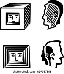 human head in a square or split in their shadow.