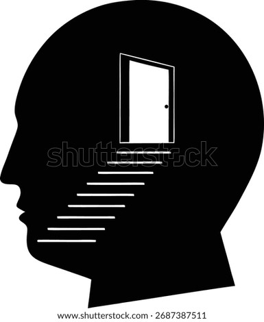 a human head with a staircase leading to a door silhouette vector