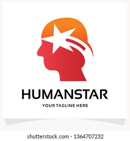Human Head Star Logo Design Template Inspiration