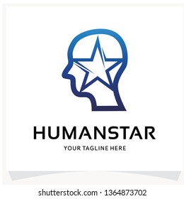 Human Head Star Logo Design Template Inspiration