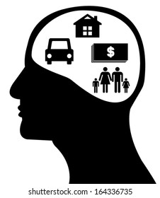 Human head with symbol in the brain 