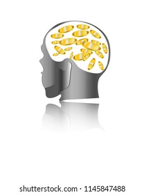 Human Head Symbol of business. Thinking about money saving on the future