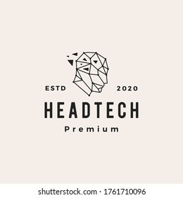 human head tech geometric hipster vintage logo vector icon illustration