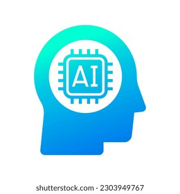 Human head tech icon, AI chip technological brain, Artificial intelligence, Simple flat design symbol, Isolated on white background, Vector illustration