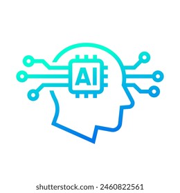 Human head tech icon, AI chip technological brain, Artificial intelligence, Simple flat design symbol, Isolated on white background, Vector illustration