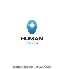 Icono de la tecnología de la cabeza humana, cerebro tecnológico del chip de la IA, inteligencia artificial, concepto de diseño 