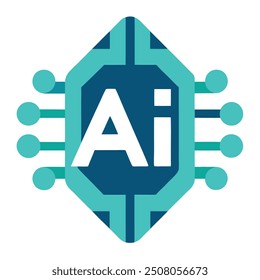 Human head tech icon, AI chip technological brain, Artificial intelligence, Simple flat design symbol, Isolated on white background, Vector illustration