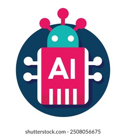 Icono de la tecnología de la cabeza humana, cerebro tecnológico del microprocesador de la IA, Inteligencia artificial, símbolo plano simple del diseño, aislado en el fondo blanco, Ilustración vectorial