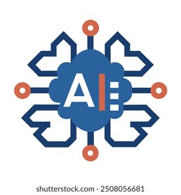 Human head tech icon, AI chip technological brain, Artificial intelligence, Simple flat design symbol, Isolated on white background, Vector illustration