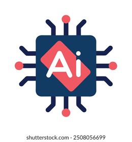 Icono de la tecnología de la cabeza humana, cerebro tecnológico del microprocesador de la IA, Inteligencia artificial, símbolo plano simple del diseño, aislado en el fondo blanco, Ilustración vectorial