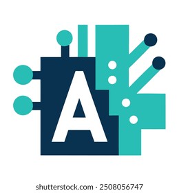 Human head tech icon, AI chip technological brain, Artificial intelligence, Simple flat design symbol, Isolated on white background, Vector illustration