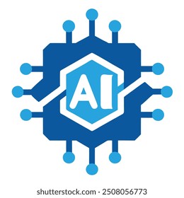 Human head tech icon, AI chip technological brain, Artificial intelligence, Simple flat design symbol, Isolated on white background, Vector illustration