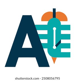 Human head tech icon, AI chip technological brain, Artificial intelligence, Simple flat design symbol, Isolated on white background, Vector illustration
