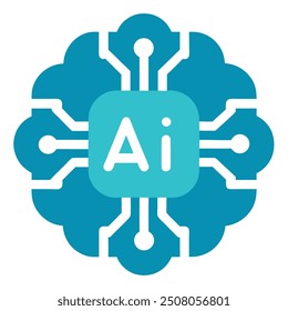 Icono de la tecnología de la cabeza humana, cerebro tecnológico del microprocesador de la IA, Inteligencia artificial, símbolo plano simple del diseño, aislado en el fondo blanco, Ilustración vectorial