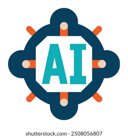 Human head tech icon, AI chip technological brain, Artificial intelligence, Simple flat design symbol, Isolated on white background, Vector illustration