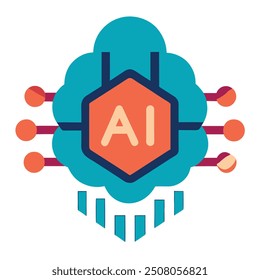 Icono de la tecnología de la cabeza humana, cerebro tecnológico del microprocesador de la IA, Inteligencia artificial, símbolo plano simple del diseño, aislado en el fondo blanco, Ilustración vectorial