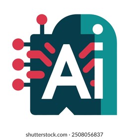 Icono de la tecnología de la cabeza humana, cerebro tecnológico del microprocesador de la IA, Inteligencia artificial, símbolo plano simple del diseño, aislado en el fondo blanco, Ilustración vectorial