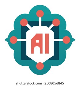 Human head tech icon, AI chip technological brain, Artificial intelligence, Simple flat design symbol, Isolated on white background, Vector illustration
