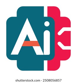 Human head tech icon, AI chip technological brain, Artificial intelligence, Simple flat design symbol, Isolated on white background, Vector illustration