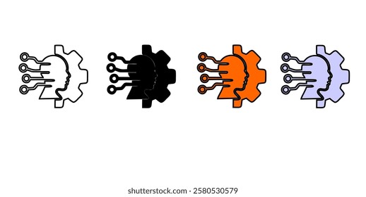 Human head tech icon, AI chip technological brain, Artificial intelligence, Simple flat design symbol, Isolated on white background, Vector illustration