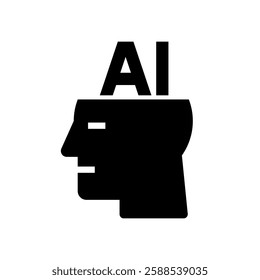 Human head tech icon, AI technological brain, Artificial intelligence, Simple flat design symbol, Isolated on white background, Vector illustration