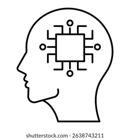 Human head tech icon, AI chip technological brain, Artificial intelligence, Simple flat design symbol, Isolated on white background, Vector illustration Editable stroke