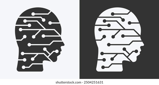 Human head tech with line circuit icon. Flat icon isolated on  background. Artificial intelligence technology concept. Vector illustration.