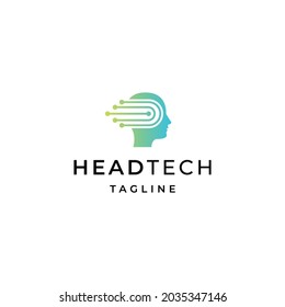 Human head tech logo icon design template flat vector