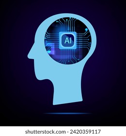 Human Head Technology, AI Chip Technology Gehirn, künstliche Intelligenz Netzwerk Kopf Hirntechnologie Konzept.