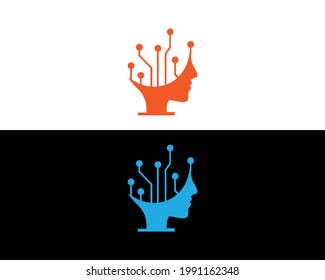 tecnología de cabeza humana creativa idea de diseño de logotipo vector de plantilla.