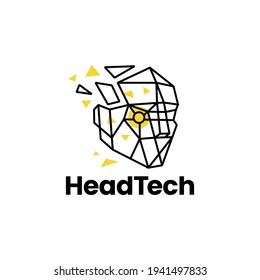 Geometrisches polygonales Logo der menschlichen Kopftechnologie, Vektorsymbol