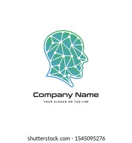human head technology logo design modern vector template