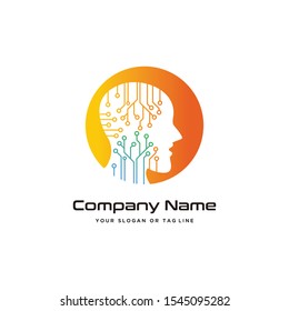 human head technology logo design modern vector template