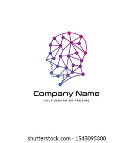 human head technology logo design modern vector template