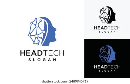 human head technology logo design template. head digital technology inspiration logo design	