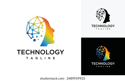 human head technology logo design template. head digital technology inspiration logo design	