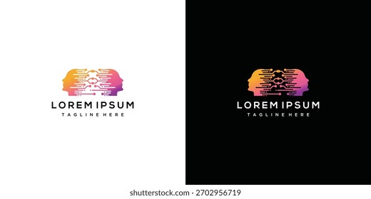 Plantilla de diseño de logotipo de tecnología de cabeza humana. Diseño de logotipo de inspiración de tecnología digital de cabeza	