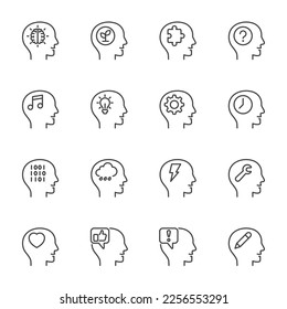 Human head thin line icons set, editable stroke