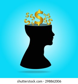 Human head with thinking about money for business concept,vector illustration